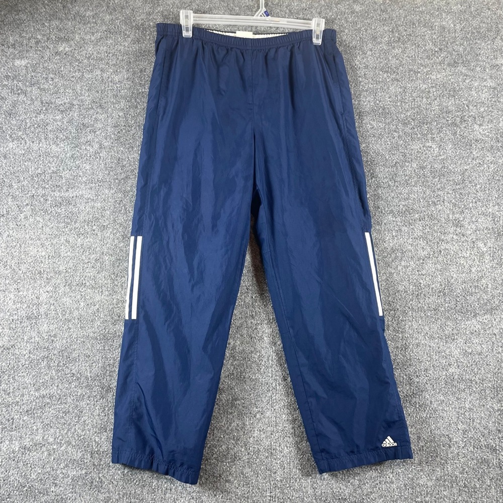 Vintage Adidas Pants Mens L Navy Blue Y2K Nylon Track Three Stripe Windbreaker